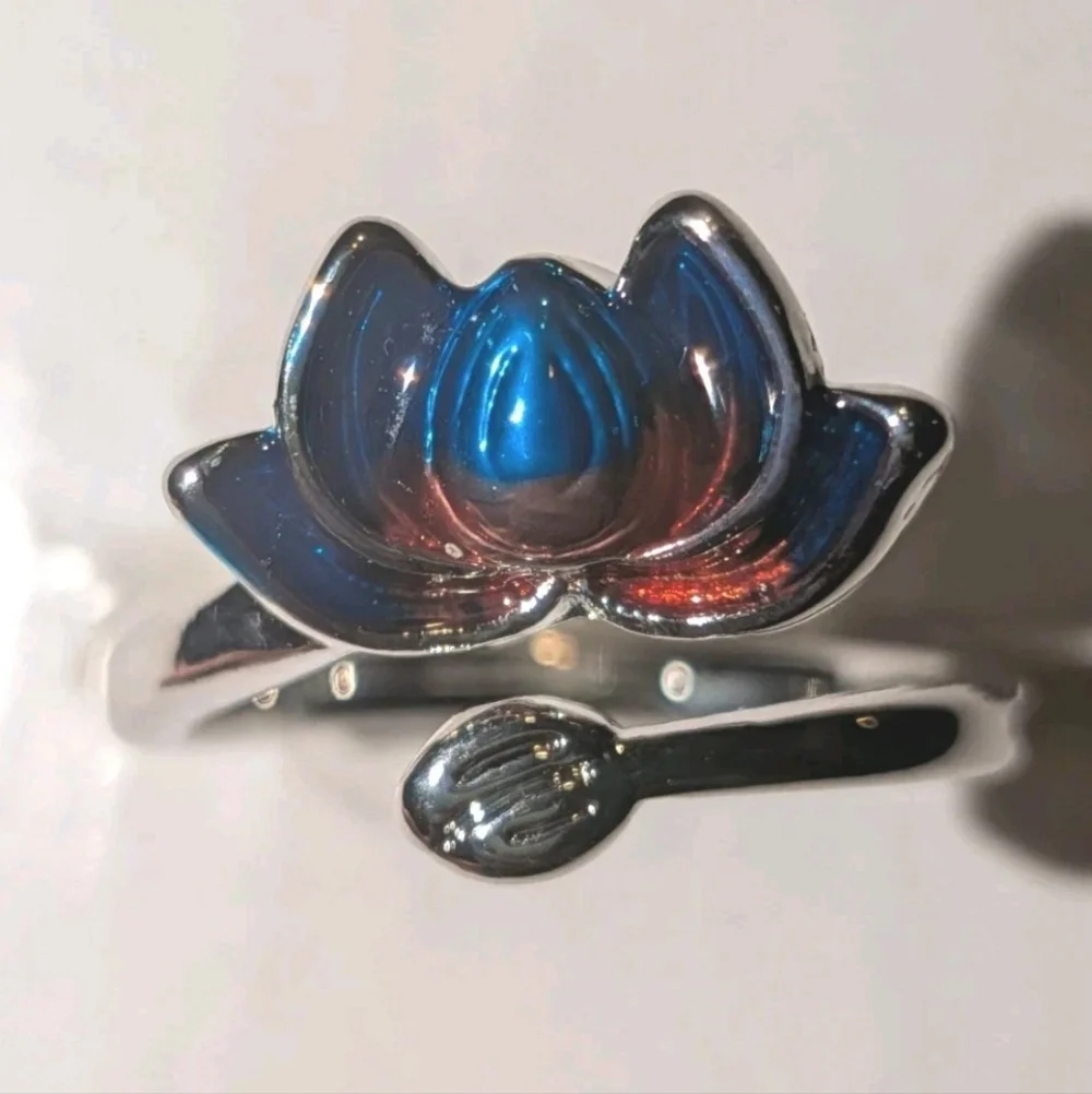 Women's Sterling Silver 925 Blue-Purple Lotus Flower Cloisonne Adjustable Size